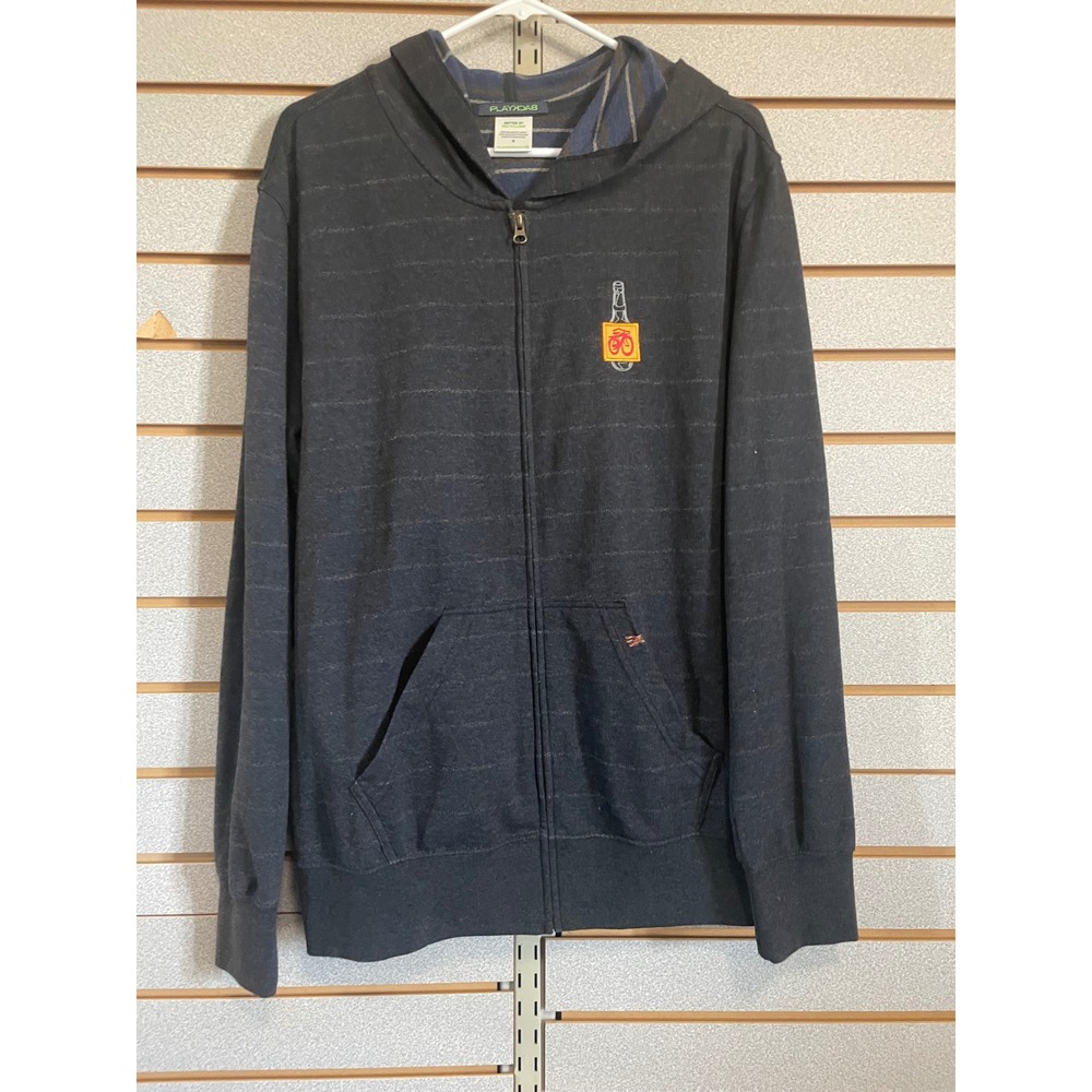 Playback Zip Up Hoodie Mens Small Graphic Bike Bottle Striped Gray